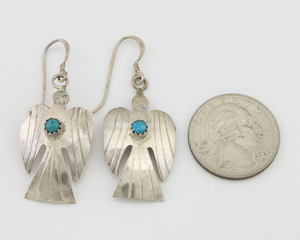 Navajo Thunderbird Earrings 925 Silver Natural Turquoise Native Artist C.80's