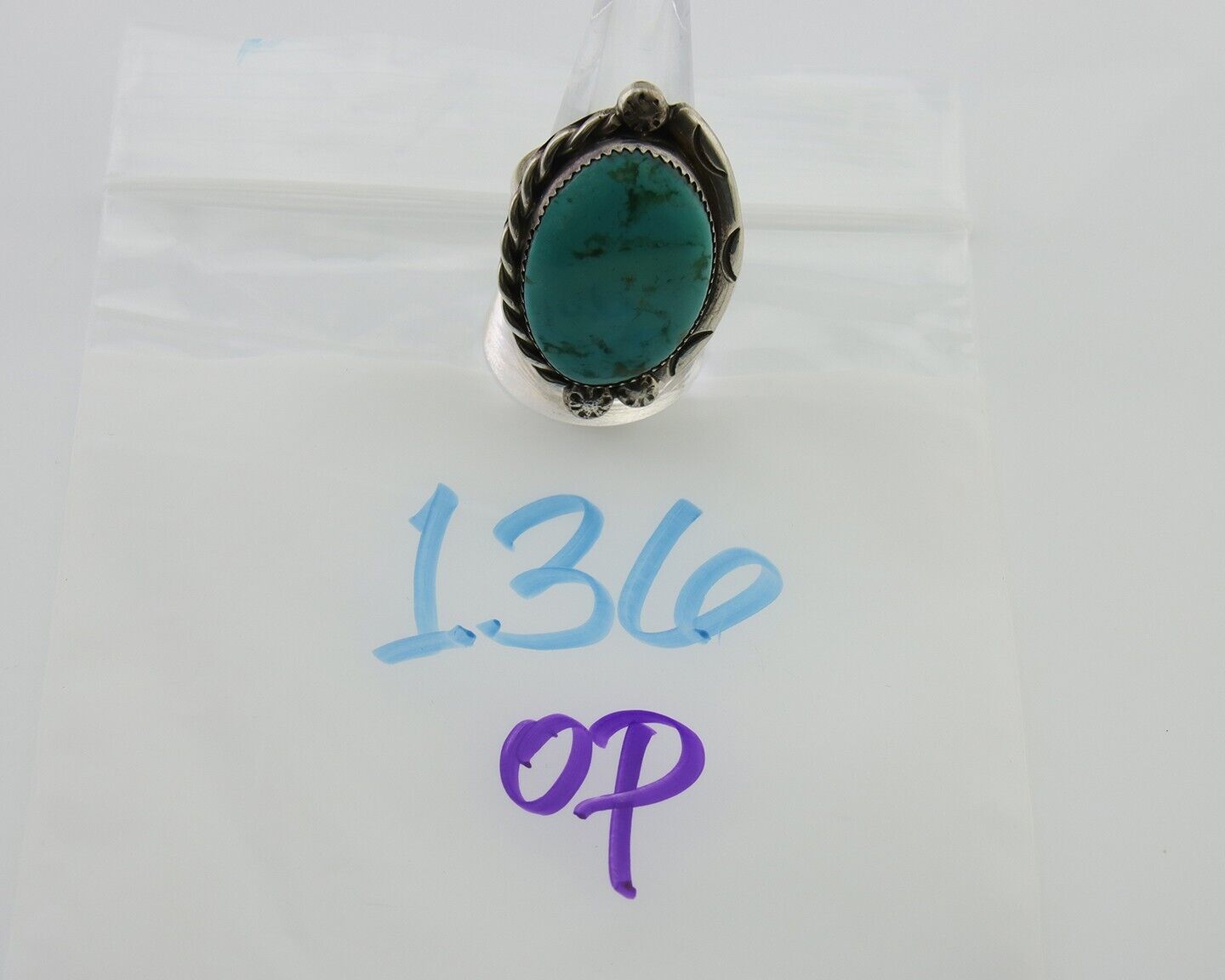 Navajo Ring 925 Silver Blue Turquoise Native American Artist C.80's