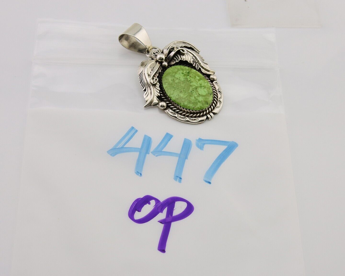 Navajo Pendant 925 Silver Natural Mojave Turquoise Signed E Kee C.80's