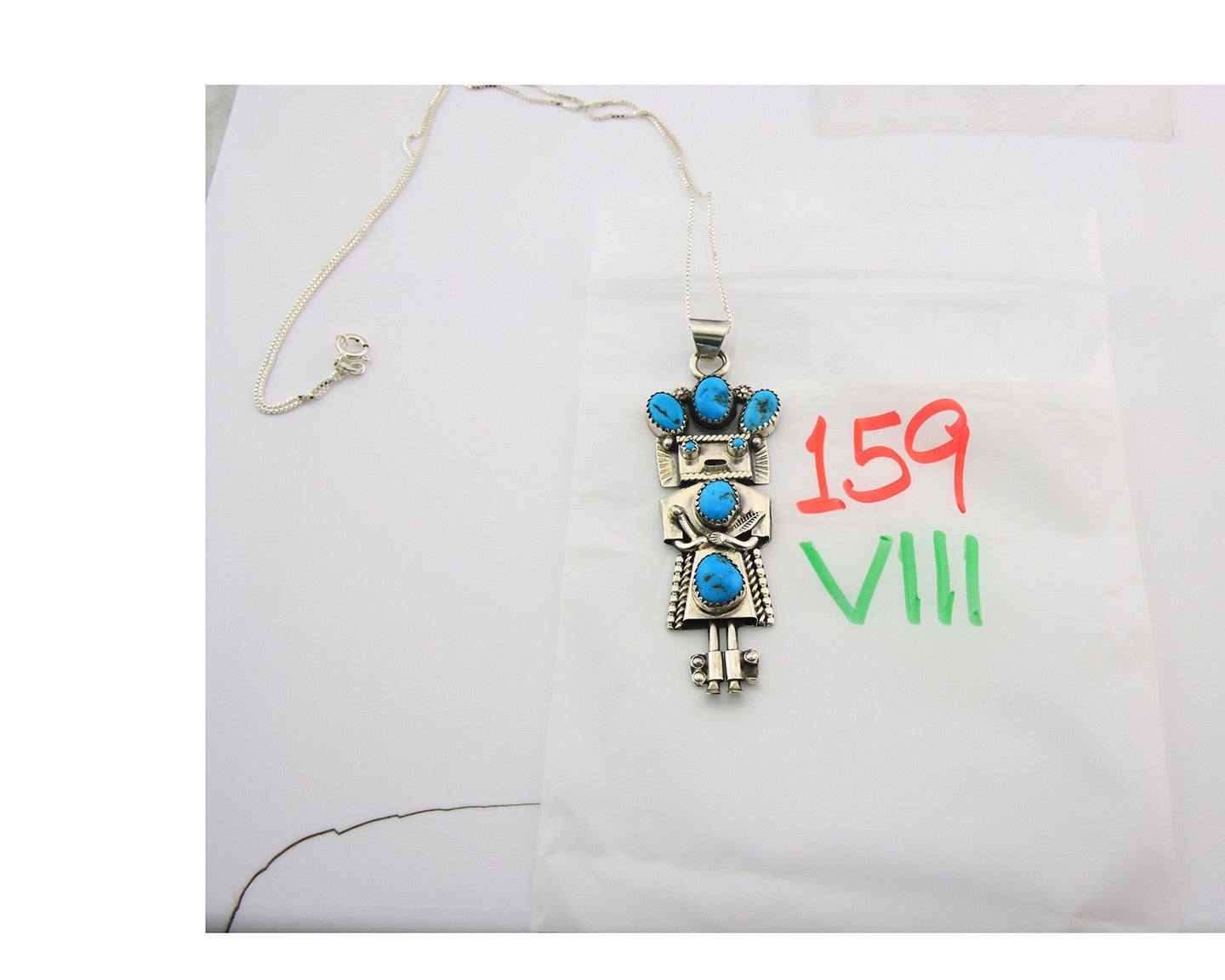 Navajo Kachina Necklace Sterling Silver Natural Turquoise Vintage Signed