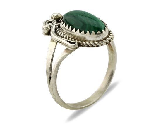 Navajo Ring 925 Silver Natural Mined Malachite Artist Signed Justin Morris C.80s