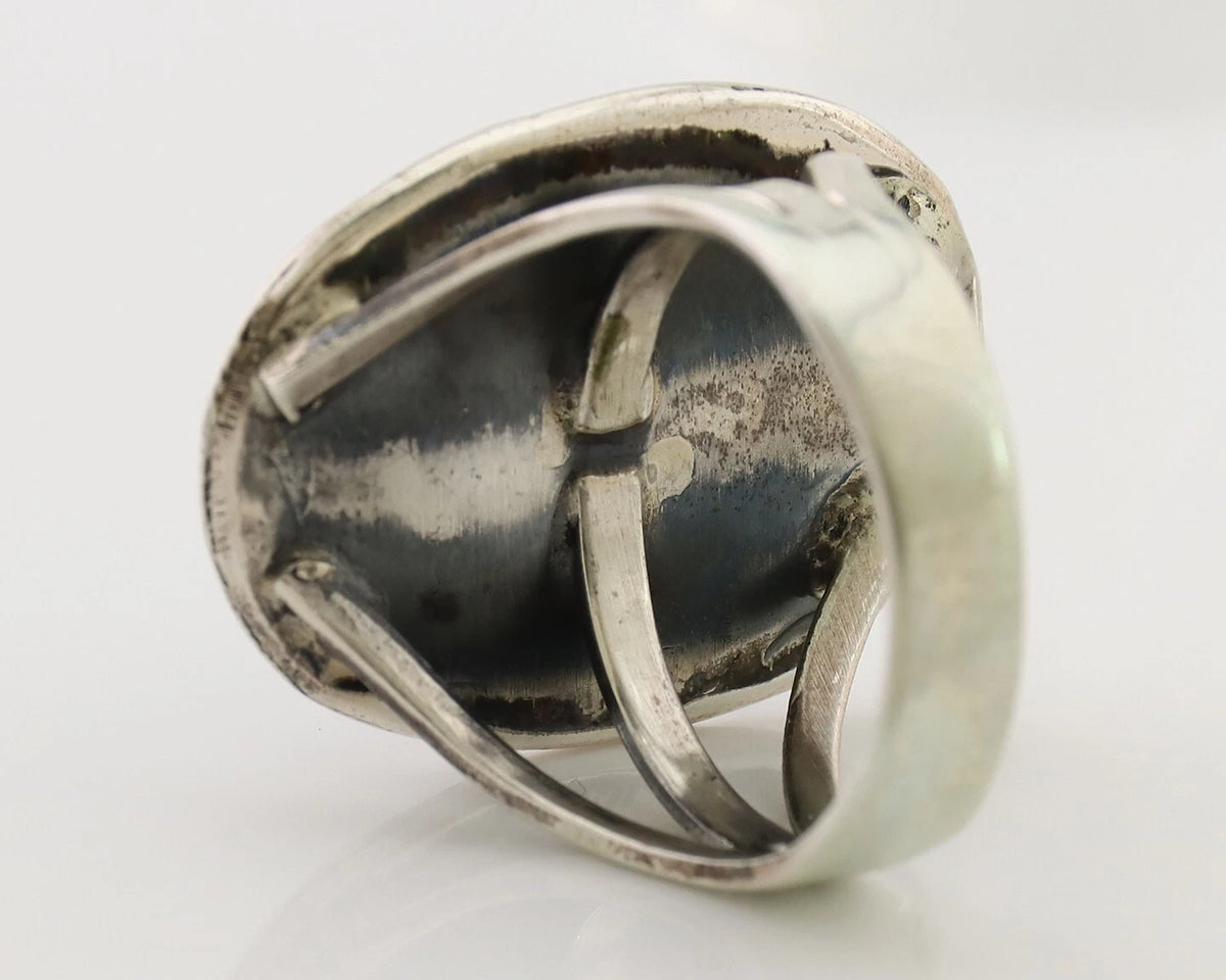Navajo Handmade Ring 925 Silver Spiderweb Turquoise Native American Artist C.80s