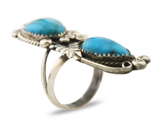 Navajo Ring 925 Sterling Turquoise Native American Artist C.80's Size 7.75