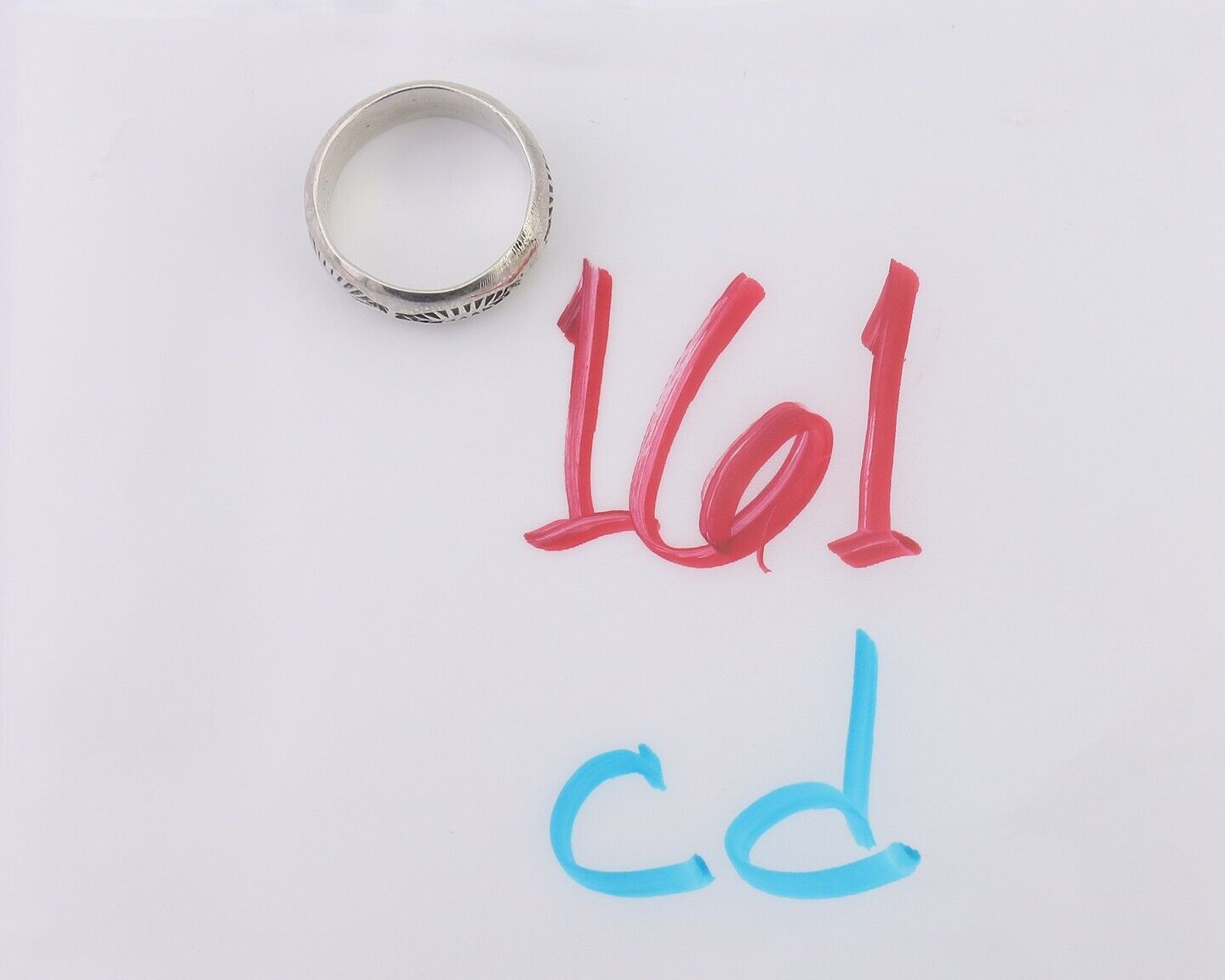 Navajo Hand Stamped Band 925 Silver 6.0 mm Signed Larry Chavez Size 5.75 C.80's