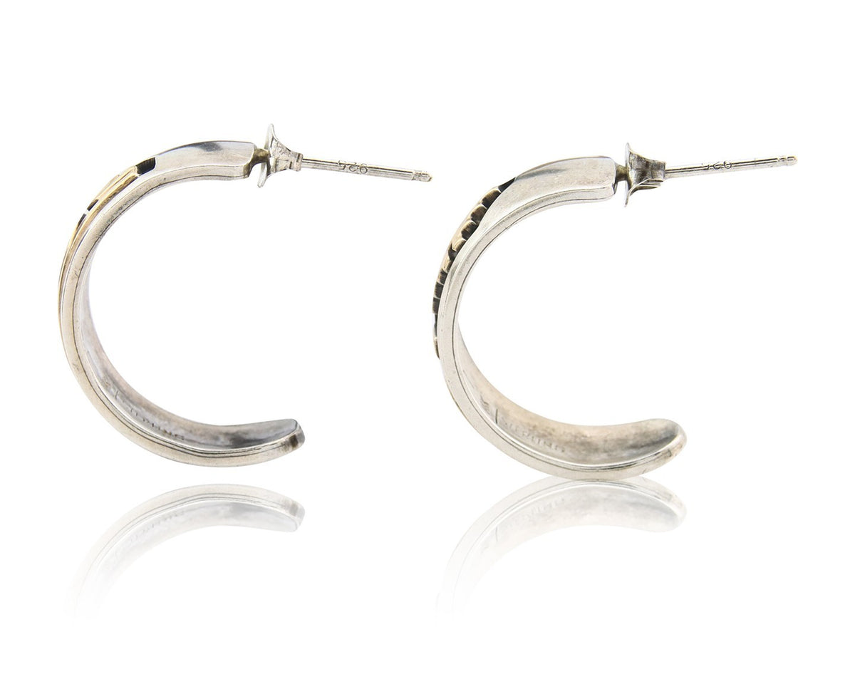 Navajo Earrings Sterling Silver & Gold Vintage Handmade Signed Mike Begay
