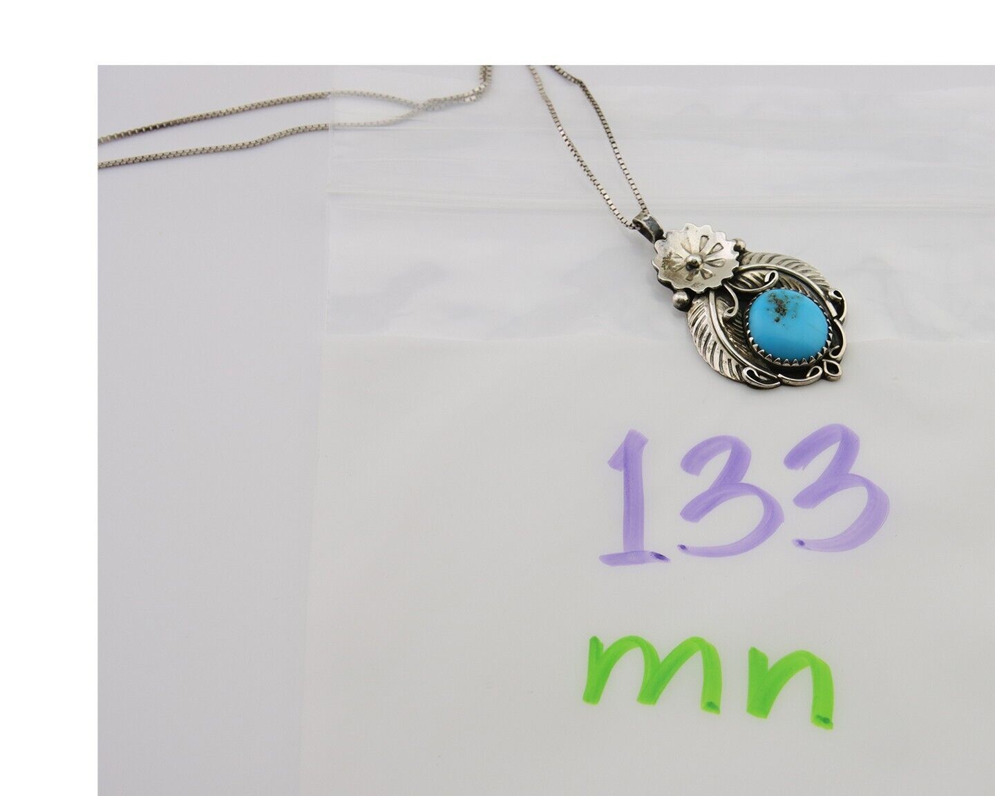 Navajo Necklace 925 Silver Natural Turquoise Artist Signed Mike Begay C.80's
