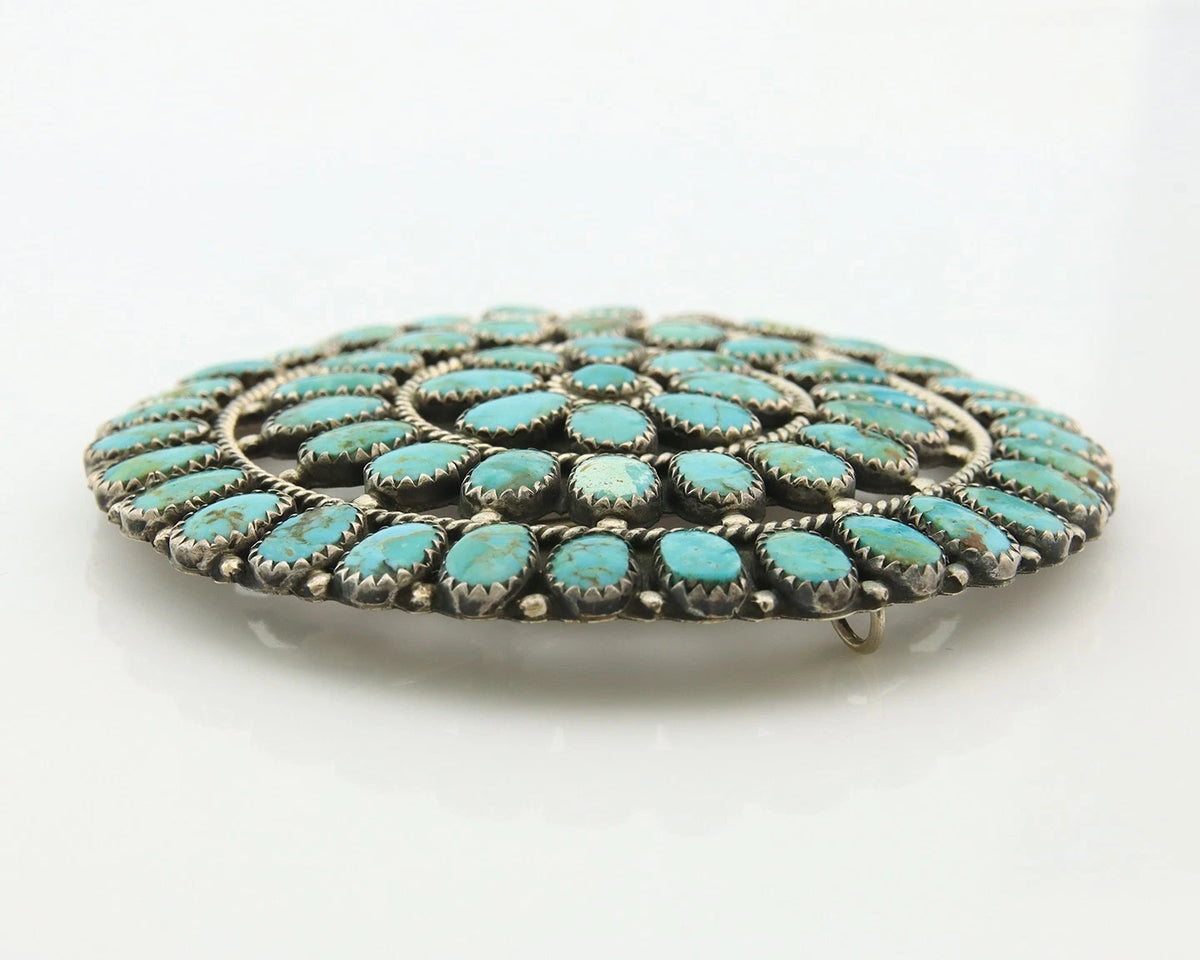 Navajo Handmade Pin Sterling Silver Turquoise Vintage Artist Signed LMB 3 in