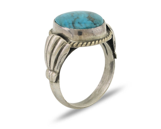 Navajo Ring 925 Silver Natural Turquoise Native American Artist C.80's Size 6.5