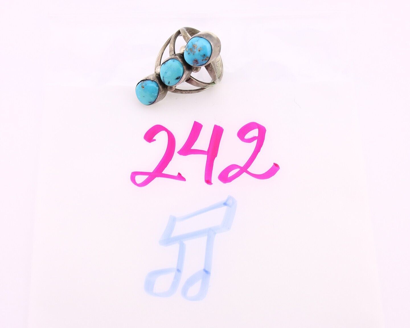 Navajo 3 Stone Ring 925 Silver Morenci Turquoise Native American Artist C.80's