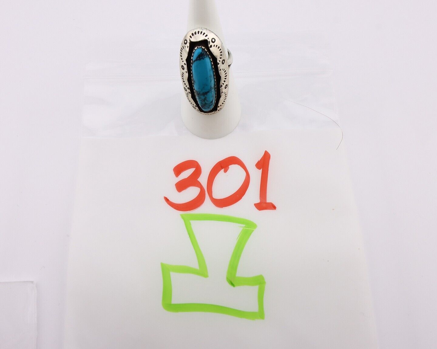 Navajo Ring 925 Silver Blue Spiderweb Turquoise Native American Artist C.80's