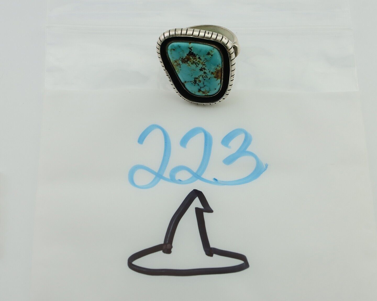 Navajo Handmade Ring 925 Silver Natural Turquoise Signed M Montoya C.80's