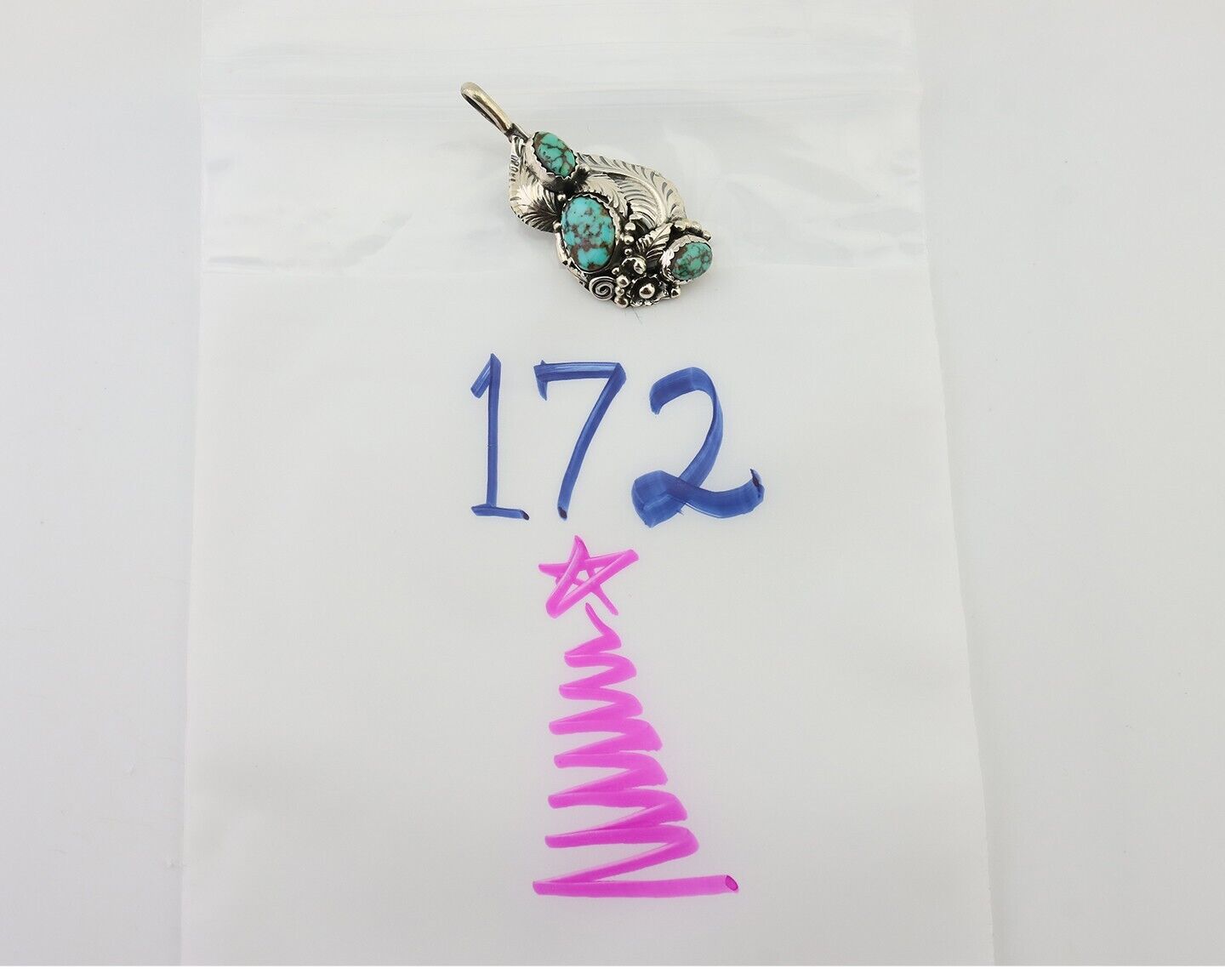 Navajo Pendant 925 Silver Natural Bisbee Turquoise Signed Tom Willeto C.80's