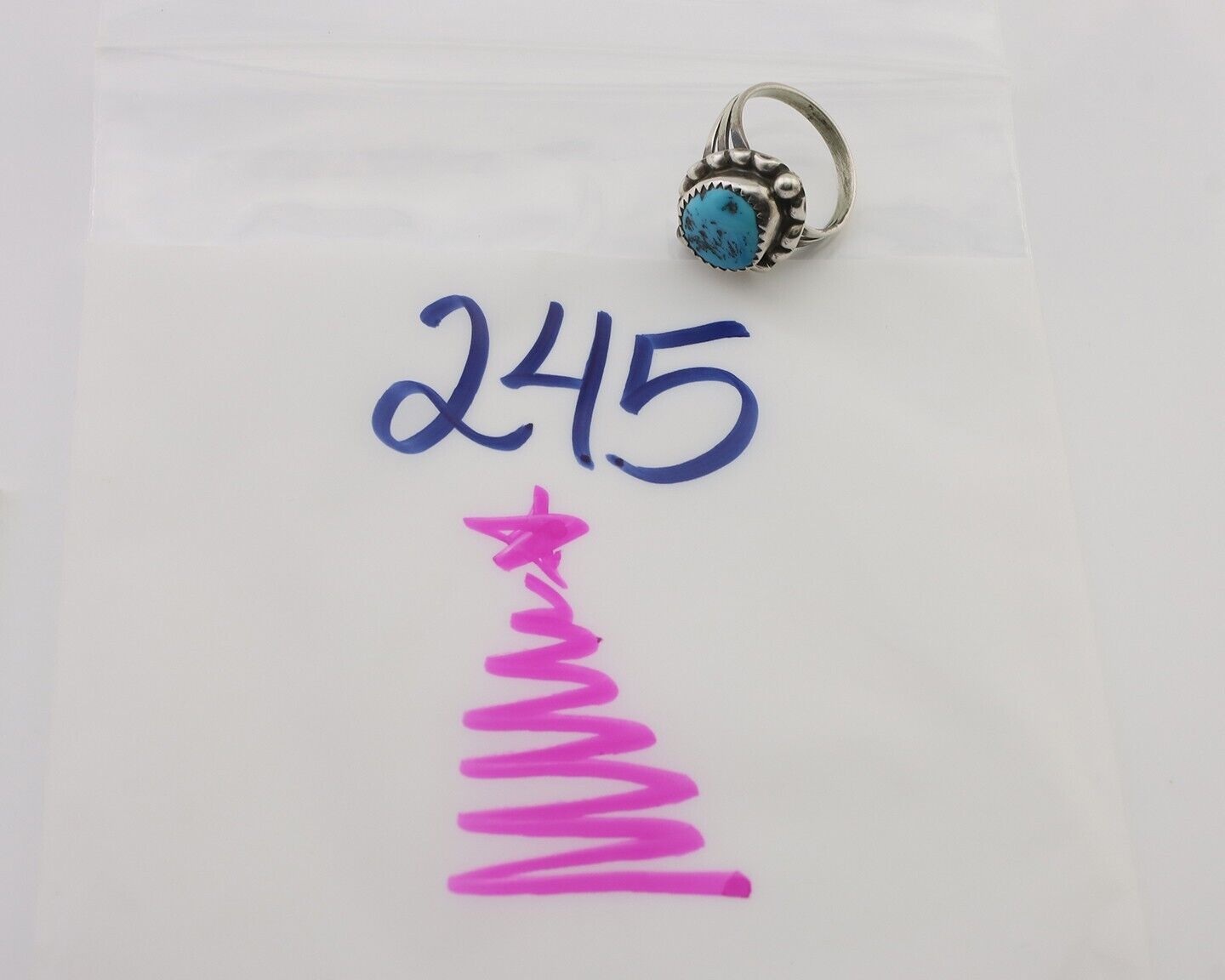 Navajo Ring 925 Silver Sleeping Beauty Turquoise Artist Signed SC C.80's