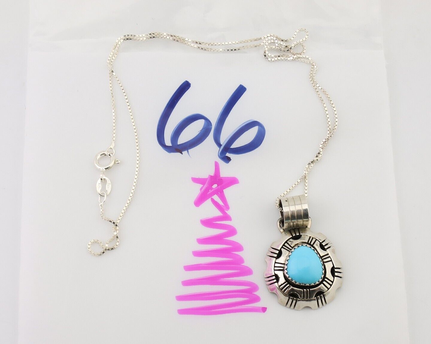 Navajo Necklace Pendant 925 Silver Turquoise Artist Signed S C.80's