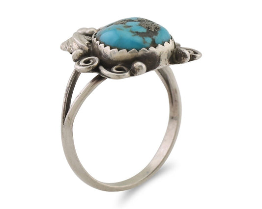 Navajo Ring 925 Silver Morenci Tuquoise Native American Artist C.80's