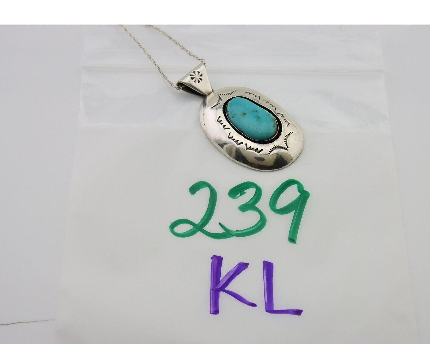 Navajo Necklace 925 Silver Natural Turquoise Artist Signed SLJ? C.80's