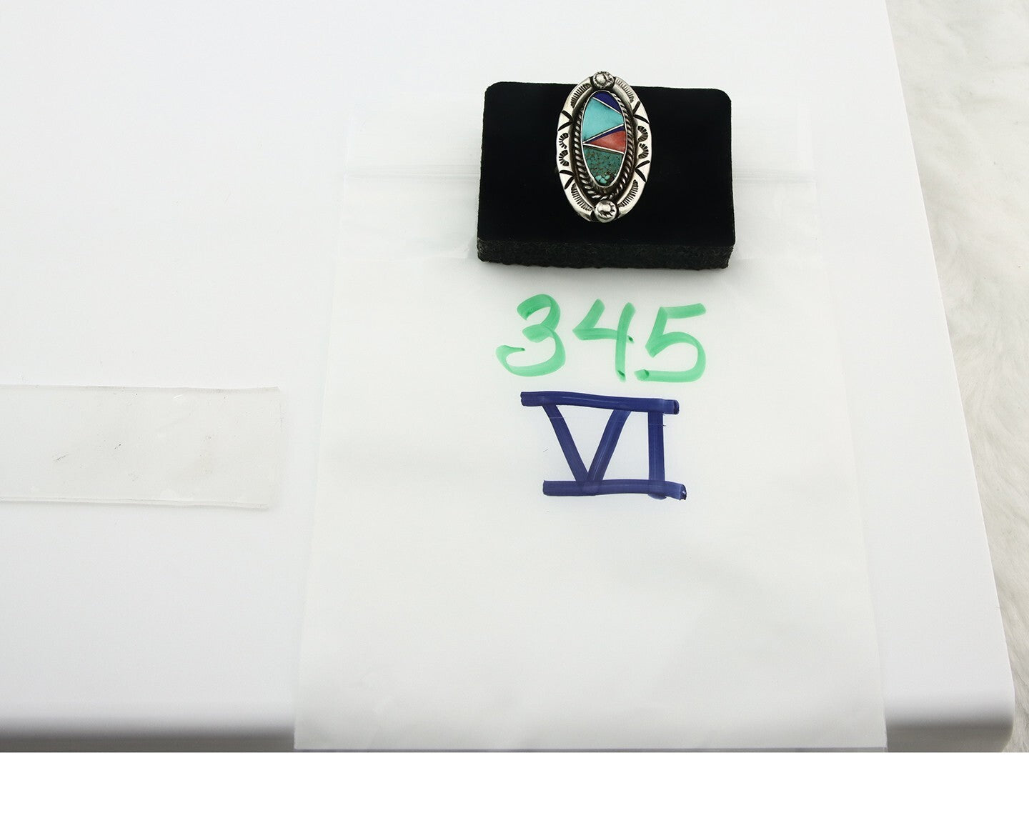 Vintage Zuni Ring 925 Sterling Silver Gemstone Signed V&N Edsitty Size 7.75