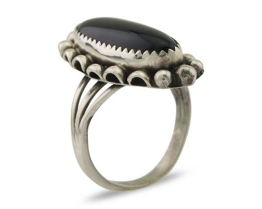 Navajo Handmade Ring 925 Silver Black Onyx Native American Artist C.80's