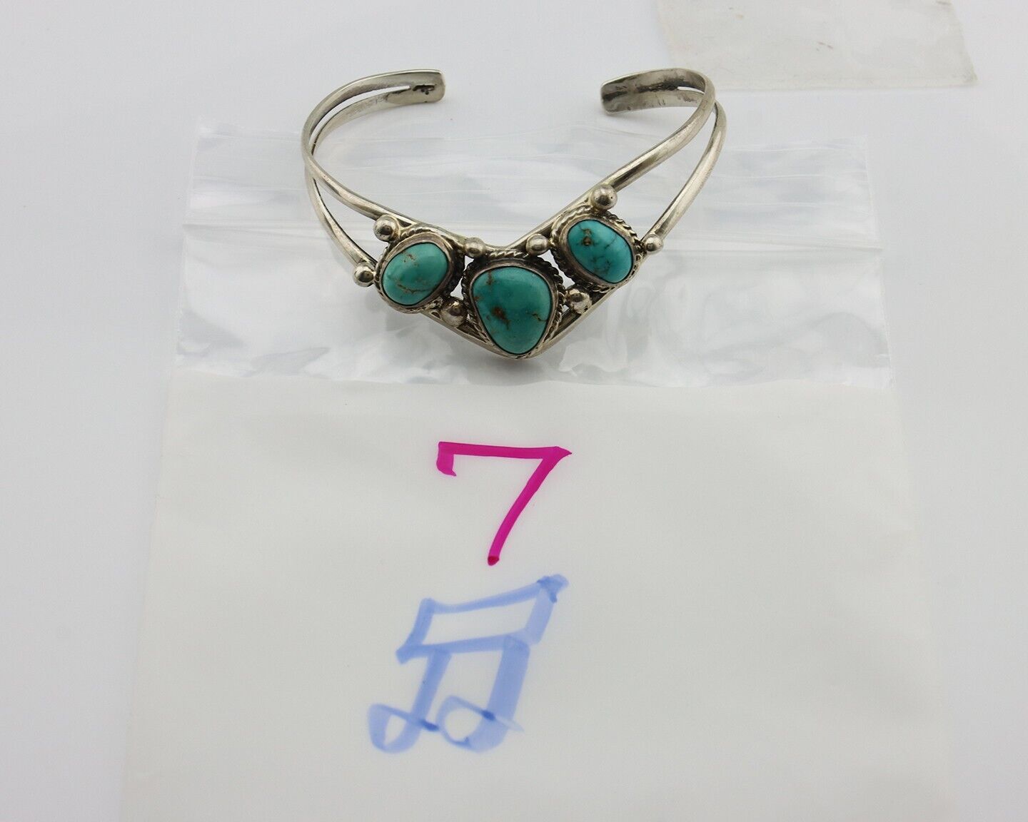 Navajo Bracelet 925 Silver Natural Blue Turquoise Artist Signed MC C.80's