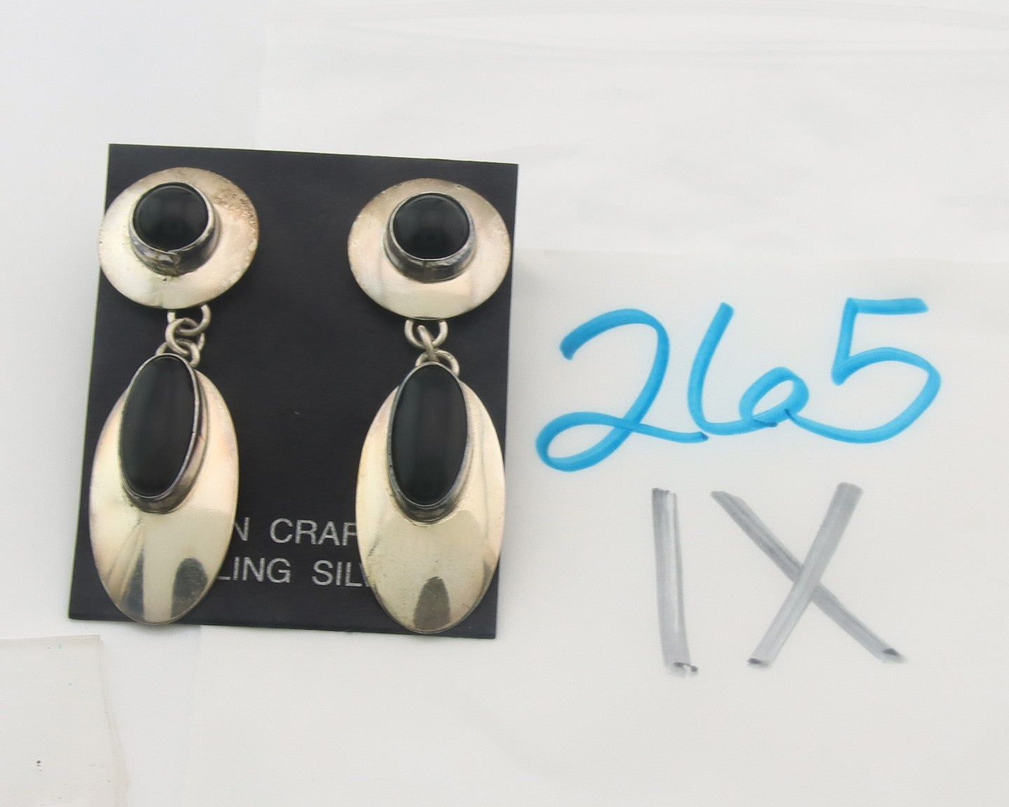 Navajo Earrings Sterling Silver Natural Onyx Dangle Vintage Handmade