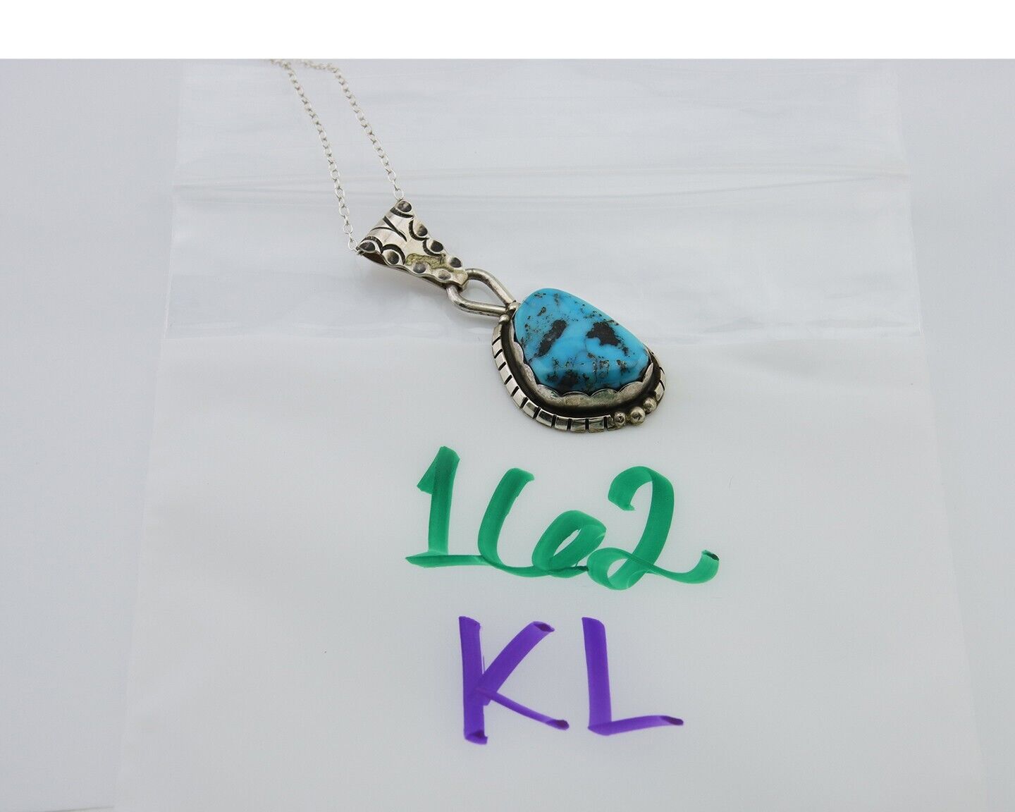 Navajo Necklace 925 Silver Natural Green Turquoise Artist Mike Begay C80s