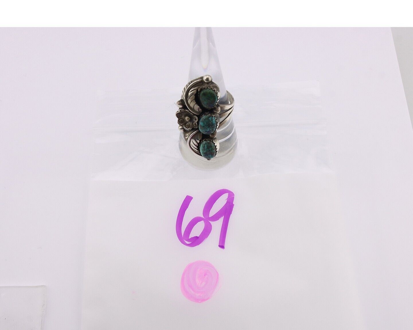 Navajo Ring 925 Silver Blue Diamond Turquoise Native American Artist C.80's