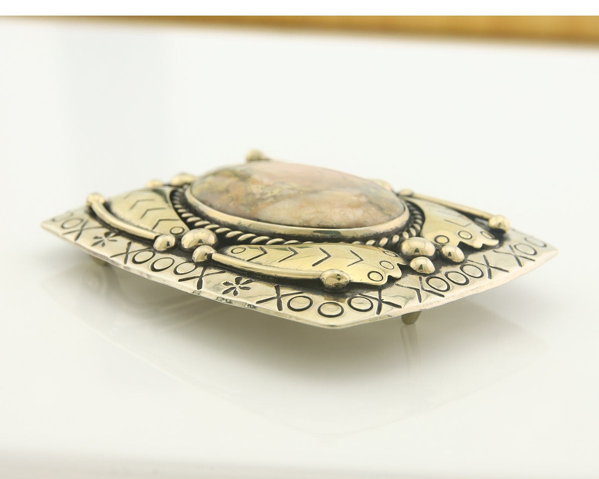 Navajo Belt Buckle .999 Nickel Agate Native Artist Handmade 2.5 x 3.0 in C.80s