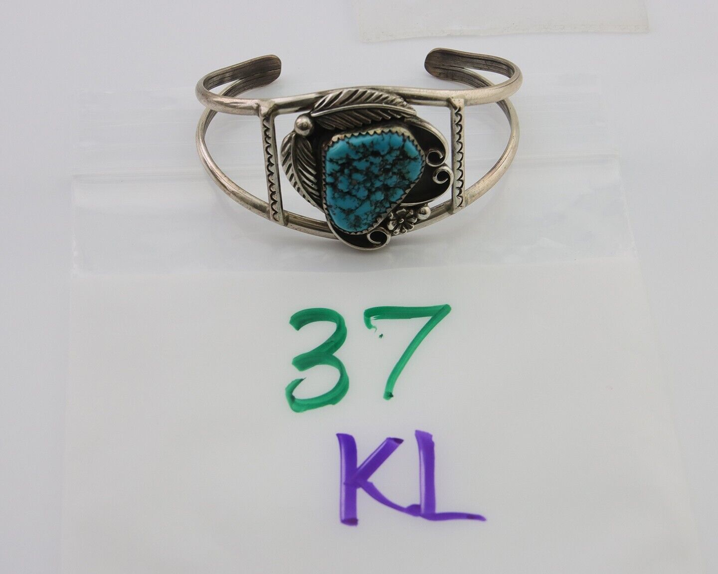 Navajo Bracelet 925 Silver Blue Nugget Turquoise Artist Signed AJ C.80's