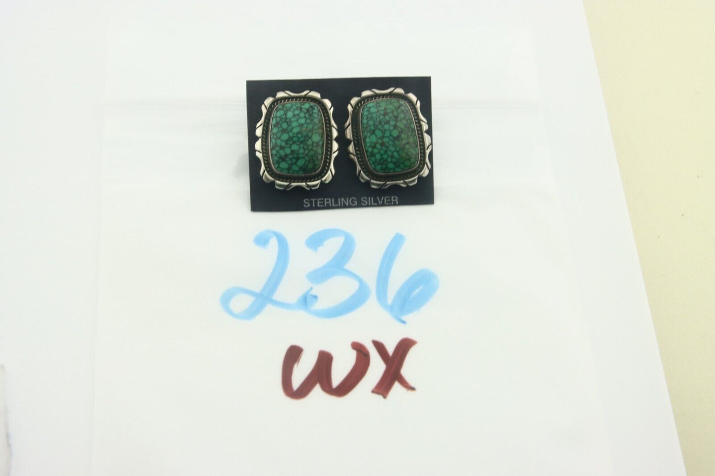 Navajo Earrings 925 Silver Natural Turquoise Native Artist NC C.80's