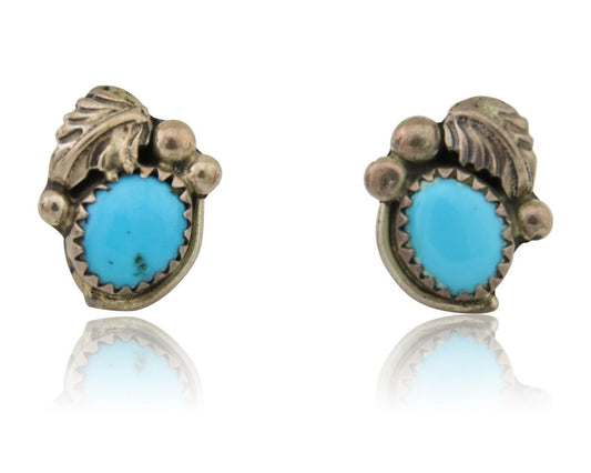 Navajo Handmade Earrings 925 Silver Blue Turquoise Artist Signed BJ C.80s