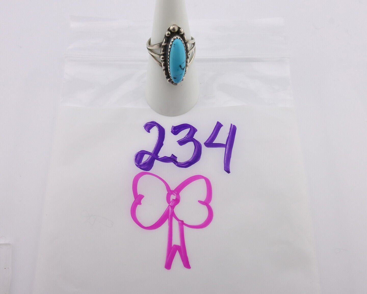 Navajo Ring .925 Silver Sleeping Beauty Turquoise Signed SkyStone Creations C80s