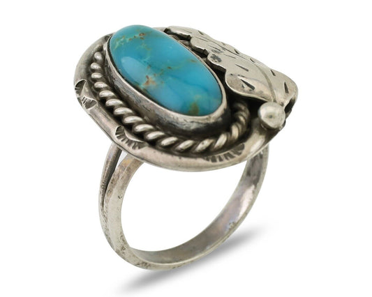 Navajo Handmade Ring 925 Silver Natural Turquoise Signed Jason Livingston C.80's