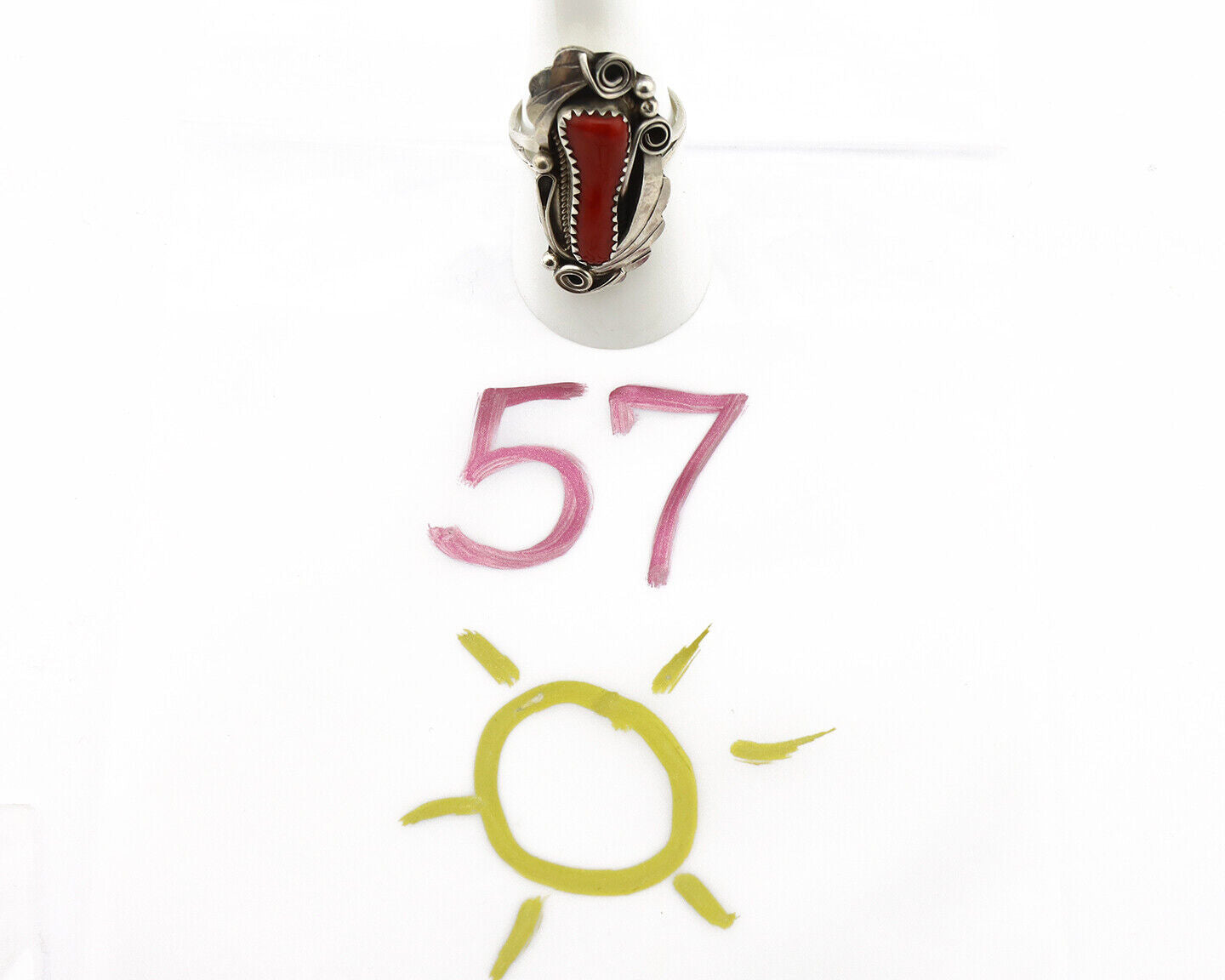 Navajo Ring 925 Silver Mediterranean Coral Artist Signed Justin Morris C.80's