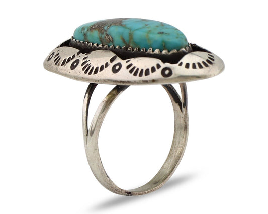 Navajo Ring 925 Silver Natural Kingman Turquoise Native American Artist C.80's
