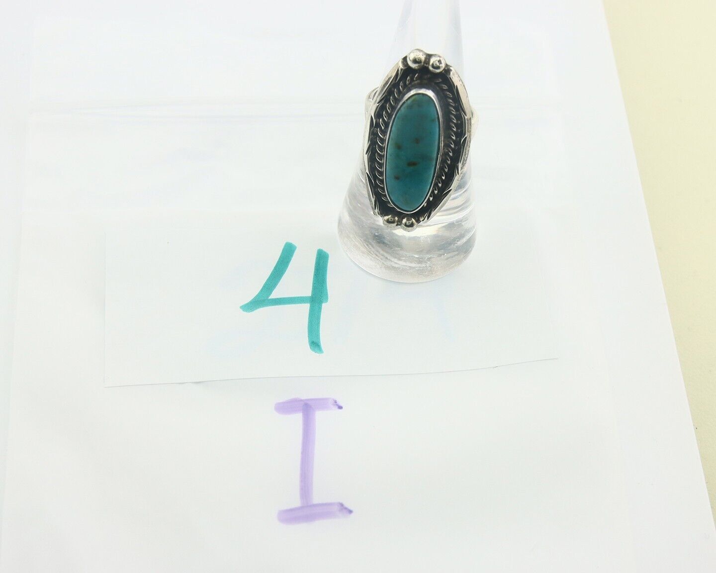 Navajo Ring 925 Sterling Turquoise Handmade Native Artist C.80's Size 7.5