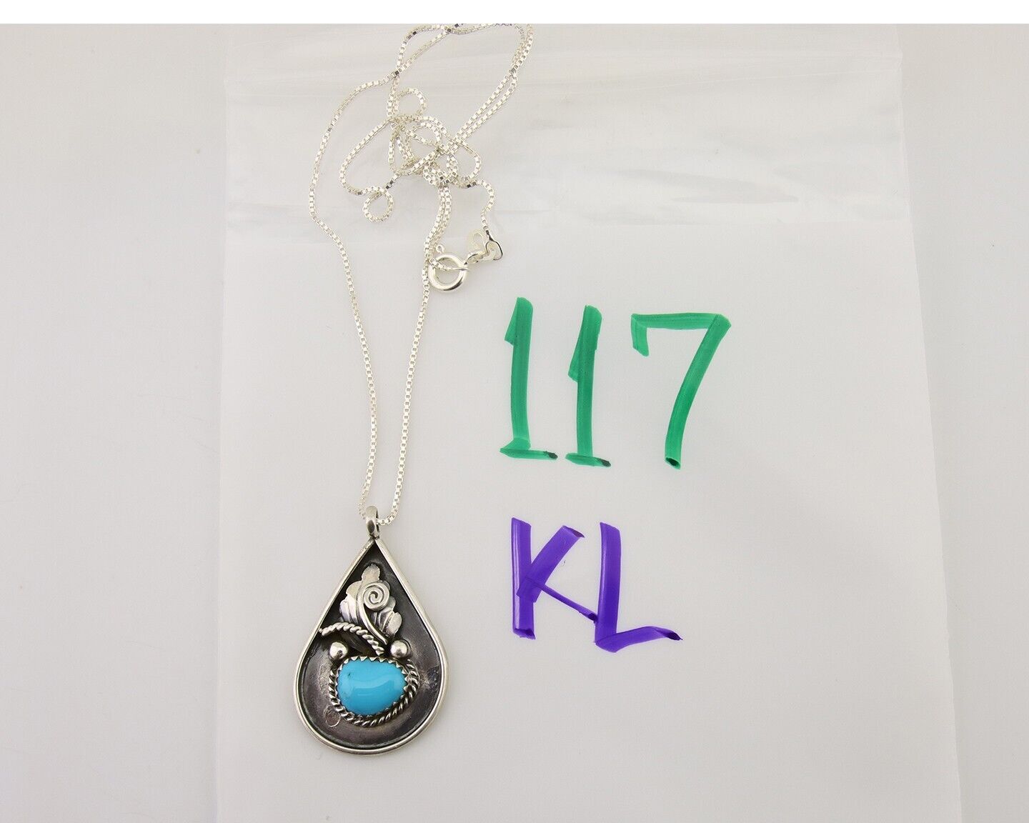 Navajo Necklace 925 Silver Natural Blue Turquoise Artist Signed JASON BAHE C.80s