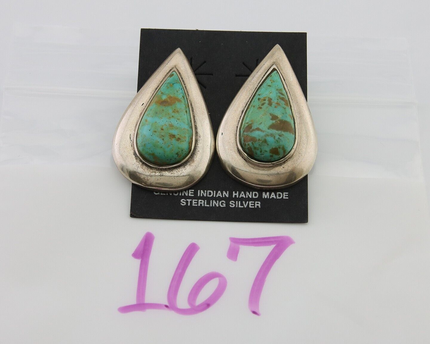 Navajo Dangle Earrings 925 Silver Natural Turquoise Signed Thomas Charay C.1988
