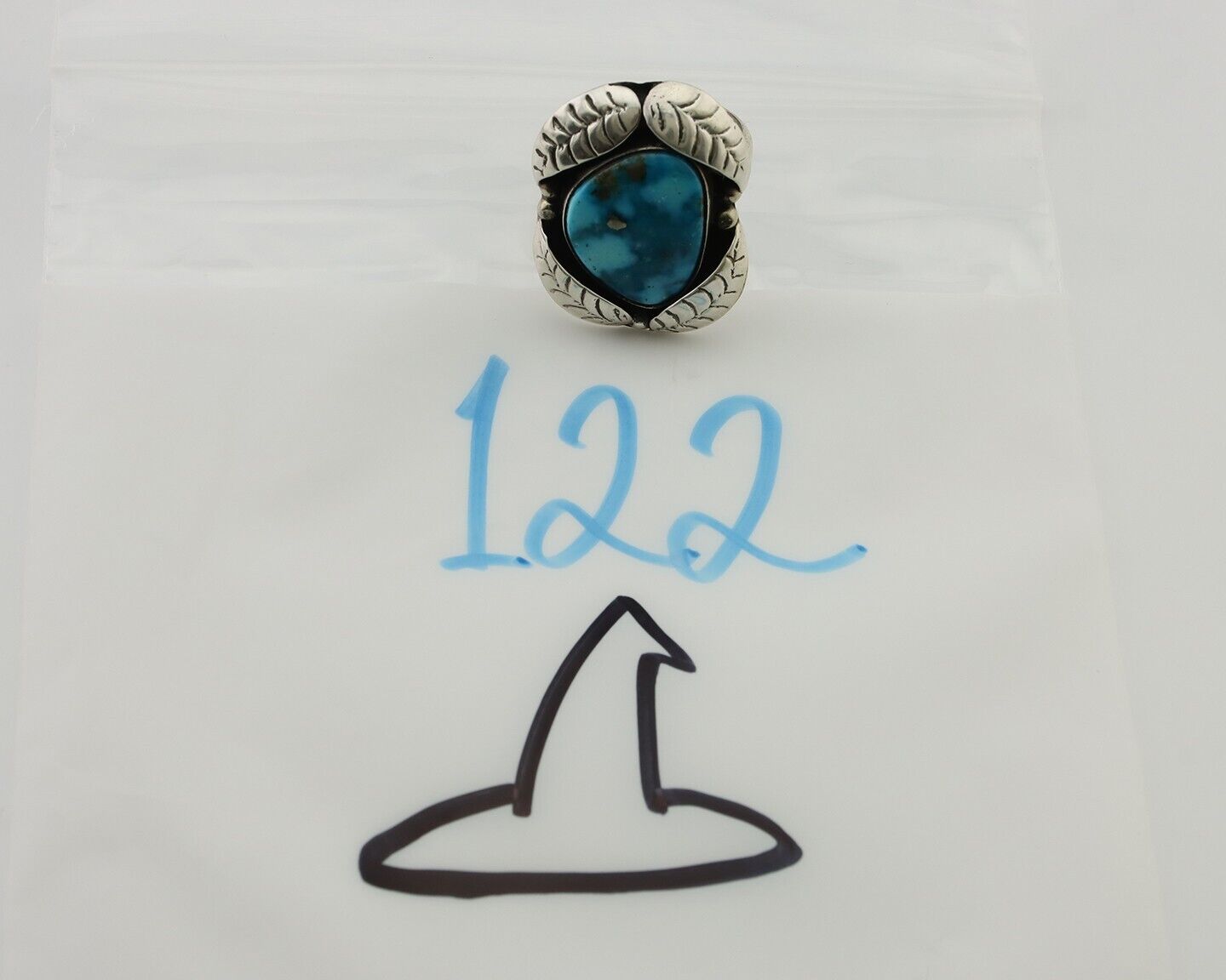 Navajo Ring 925 Silver Natural Kingman Turquoise Native American Artist C.80's