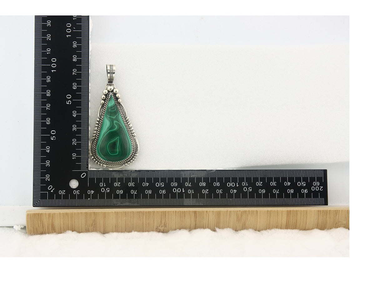 Navajo Sterling Silver Pendant Malachite Vintage Handmade Signed George Begay