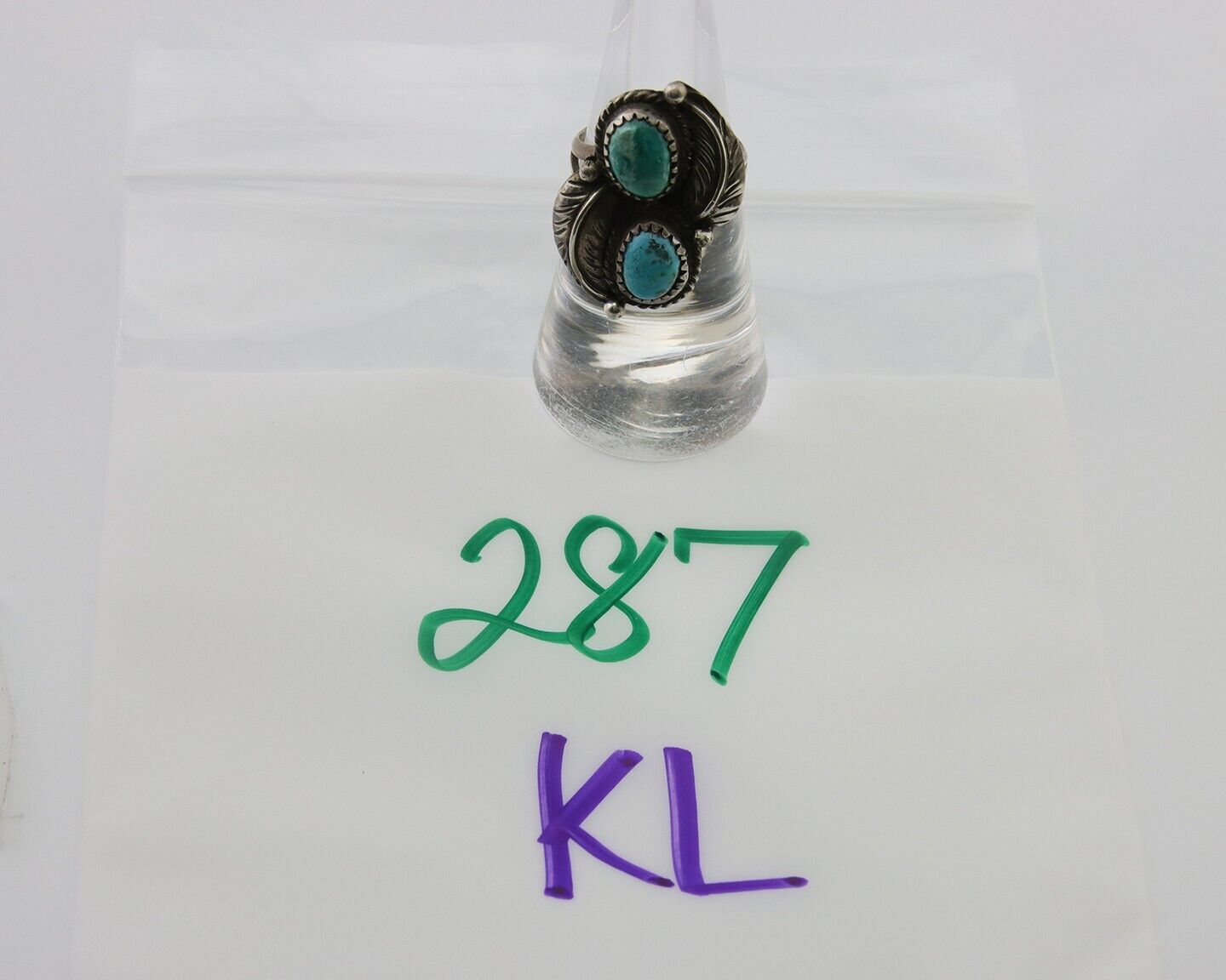 Navajo Ring 925 Silver Natural Blue Green Turquoise Signed MC C.80's