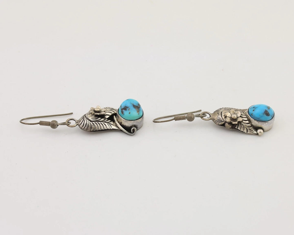 Navajo Handmade Earrings 925 Silver Natural Turquoise Native Artist C.80's