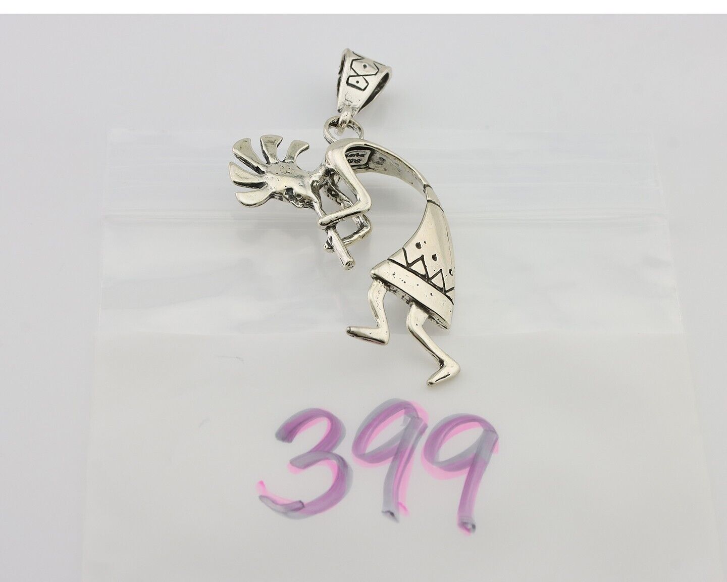 Navajo Kokopelli Pendant 925 Sterling Silver Artist Signed Masha C.80's