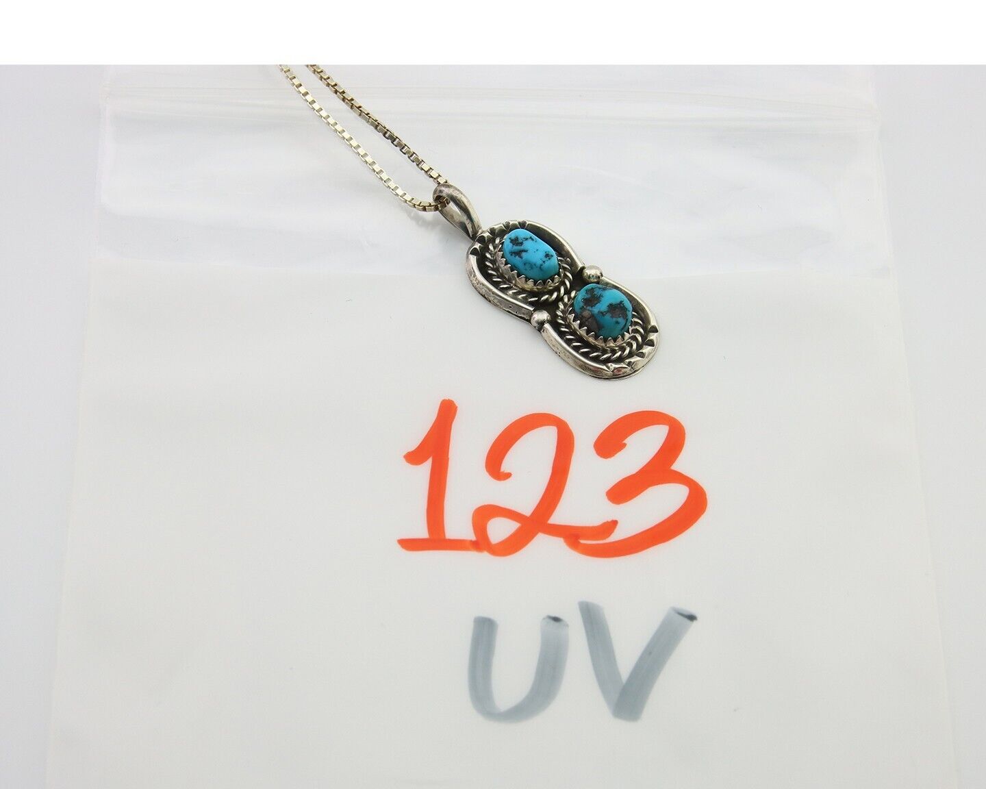 Navajo Necklace 925 Silver Natural Turquoise Native American Artist C.80's