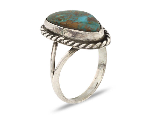 Navajo Ring 925 Silver Natural Turquoise Artist Signed Rabbit Stick C.80's