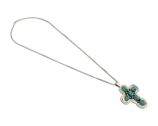 Zuni Cross Pendant 925 Silver Spiderweb Turquoise Native American Artist C.80's