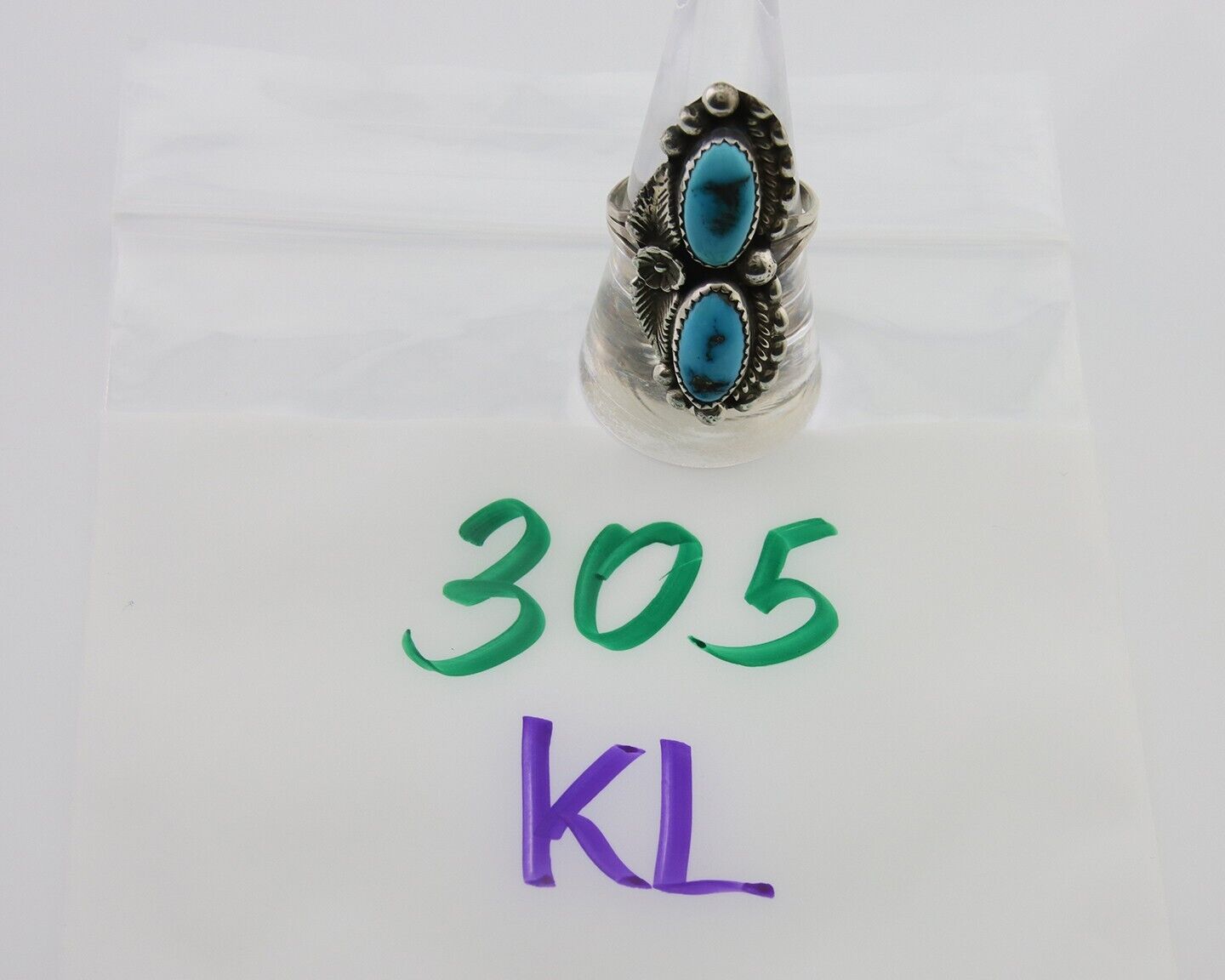 Navajo Ring 925 Silver Natural Blue Turquoise Native Artist Signed SC C.80's