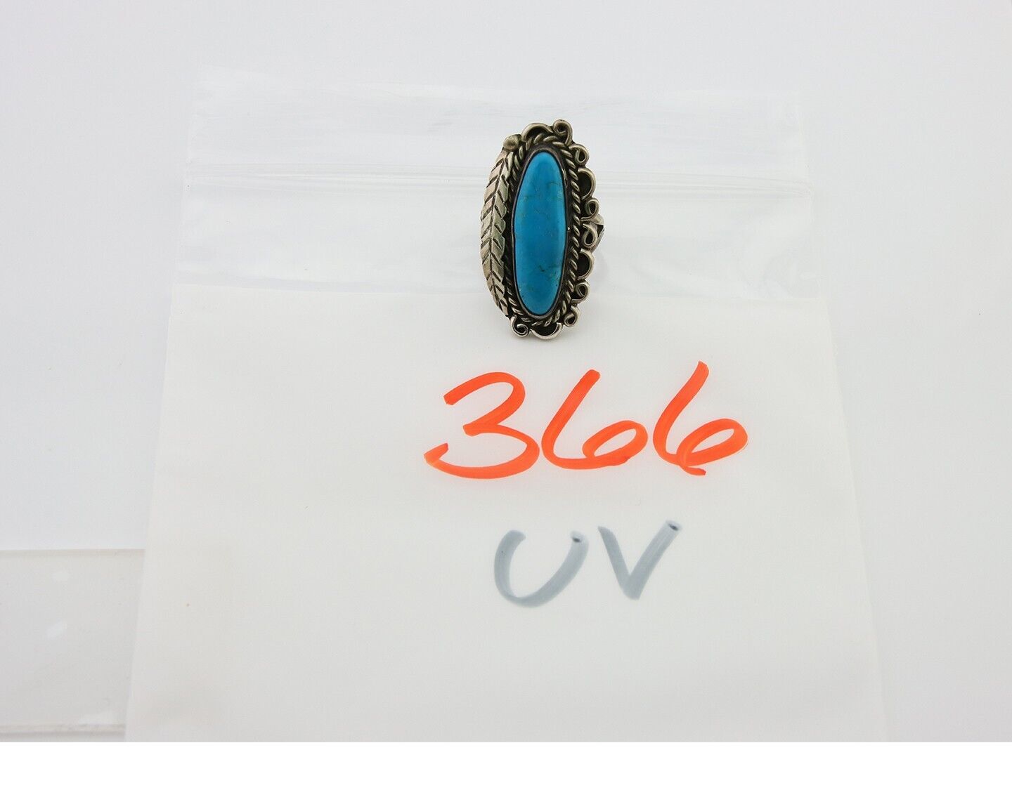Navajo Ring .925 Sterling Blue Turquoise Artist Signed R Yazzie C.80's