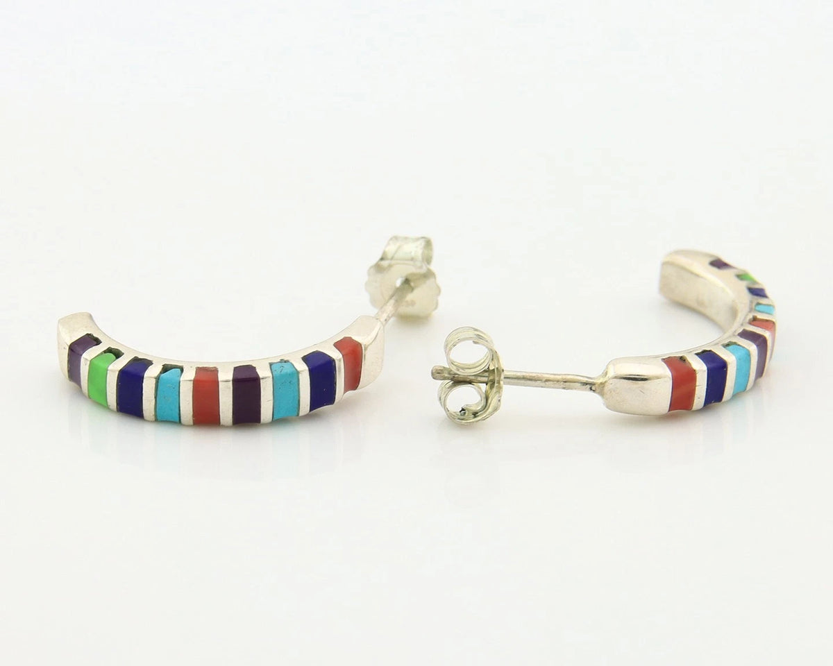 Navajo Half Hoop Earrings Sterling Silver Natural Gemstone Native Handmade