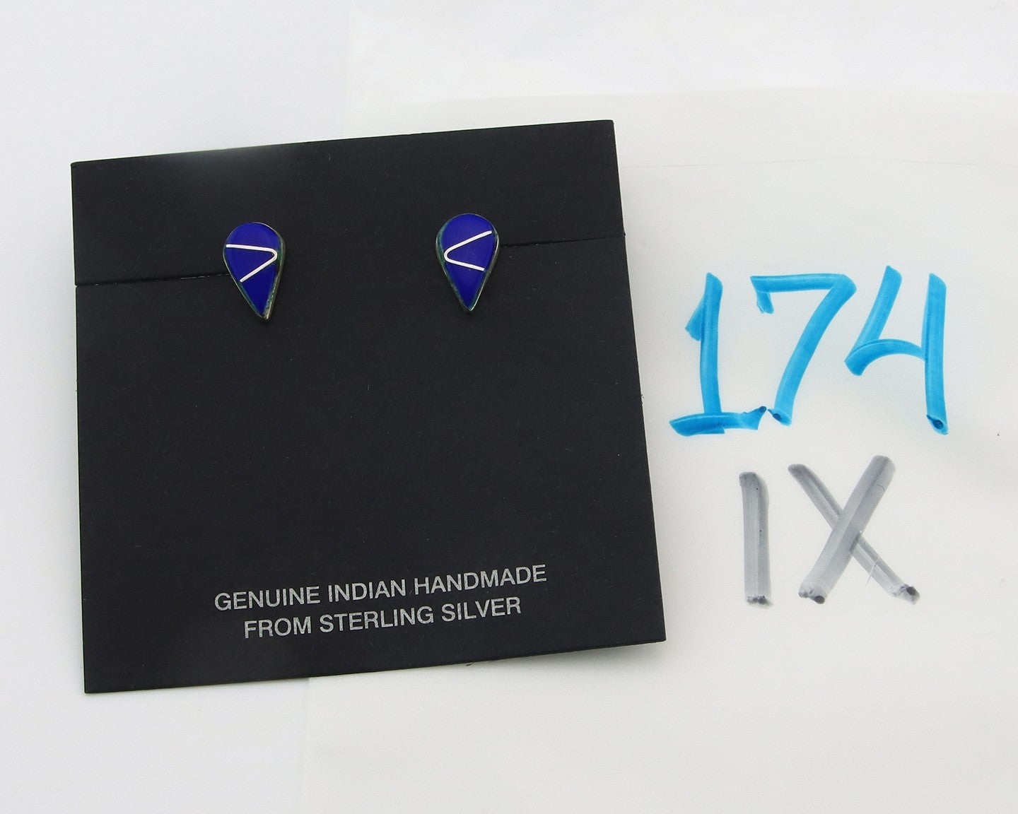 Navajo Earrings Sterling Silver Inlaid Natural Lapis Vintage Handmade