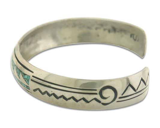 Navajo Bracelet 925 Silver Inlaid Turquoise Cuff Artist Signed Stanley Bain C.80